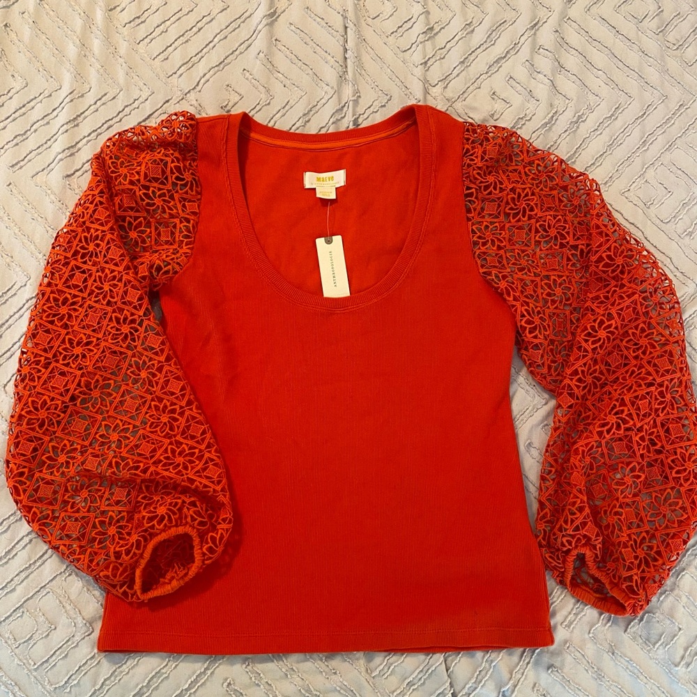 NWT Anthropologie Maeve Medium Coquette Romantic Vibrant Crochet Sleeved Blouse